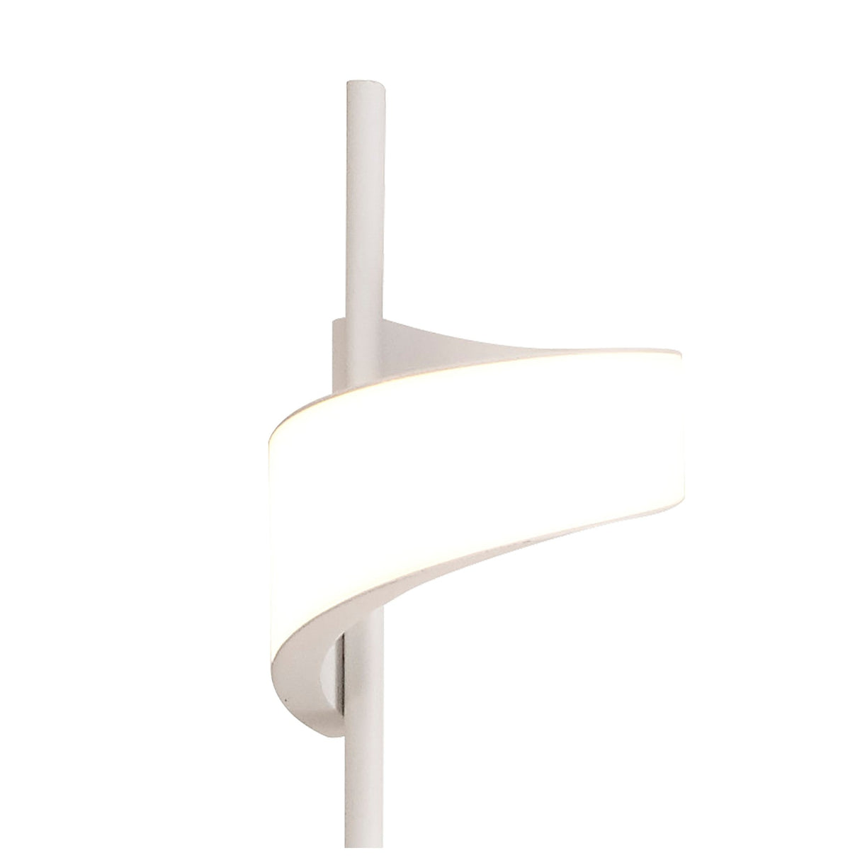 The Tsunami LED Floor Lamp 36W 3000K in Sand White features a modern, ribbon-like design with a curved white shade on a vertical rod, providing soft ambient lighting—ideal for contemporary spaces. Set against a plain white background.
