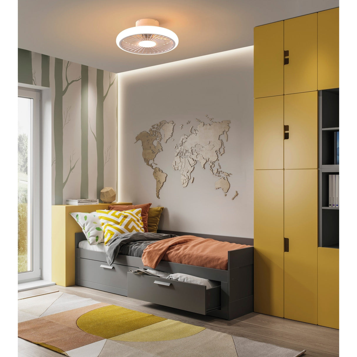 Turbo CCT Dimmable LED Ceiling Retractable Fan Light With Remote - White