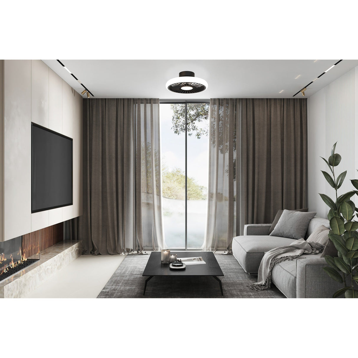 Turbo CCT Dimmable LED Ceiling Retractable Fan Light With Remote - Black