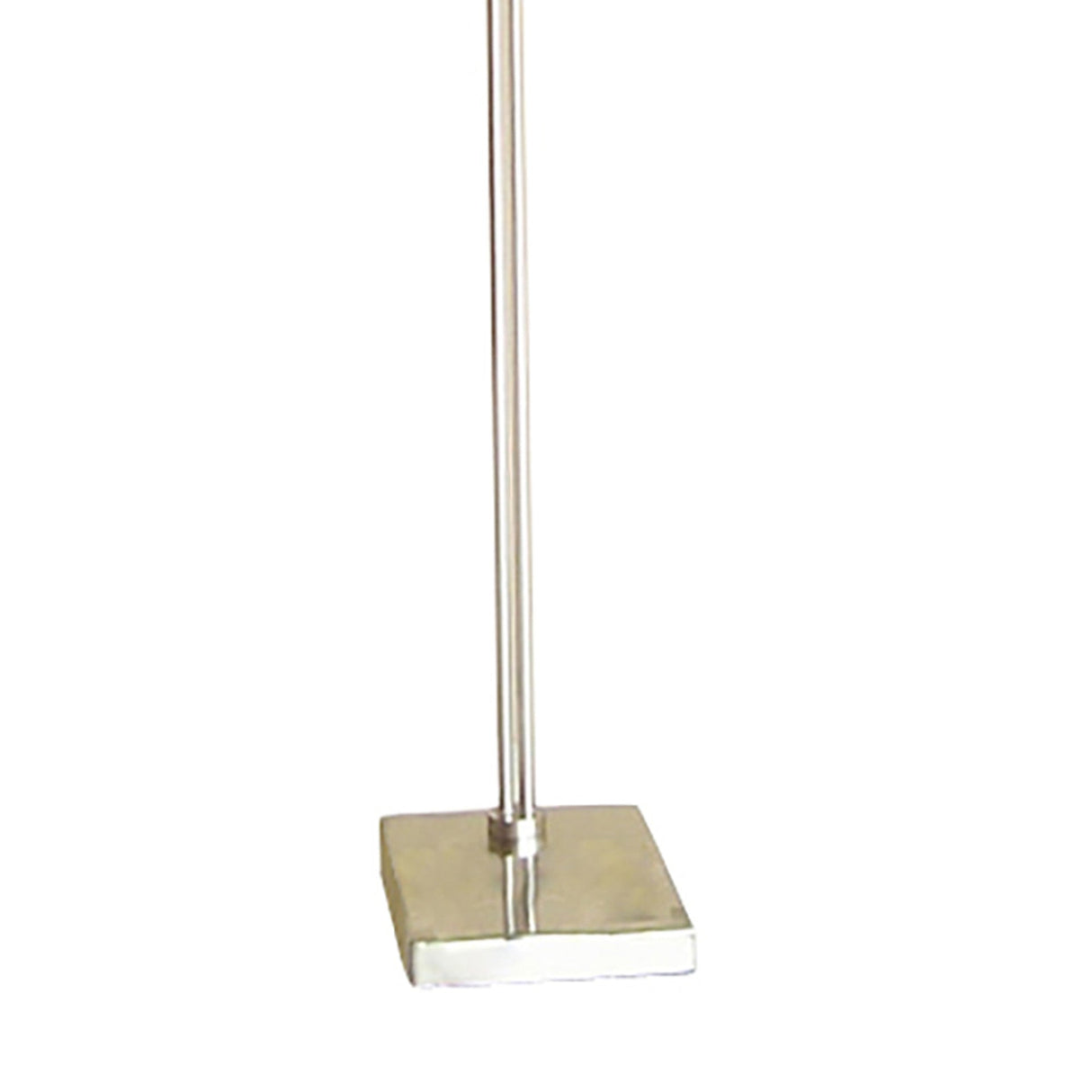 The Udine 2 Light Frosted Glass Floor Lamp in satin chrome features a metal pole with a shiny, square base, shown against a plain white background.