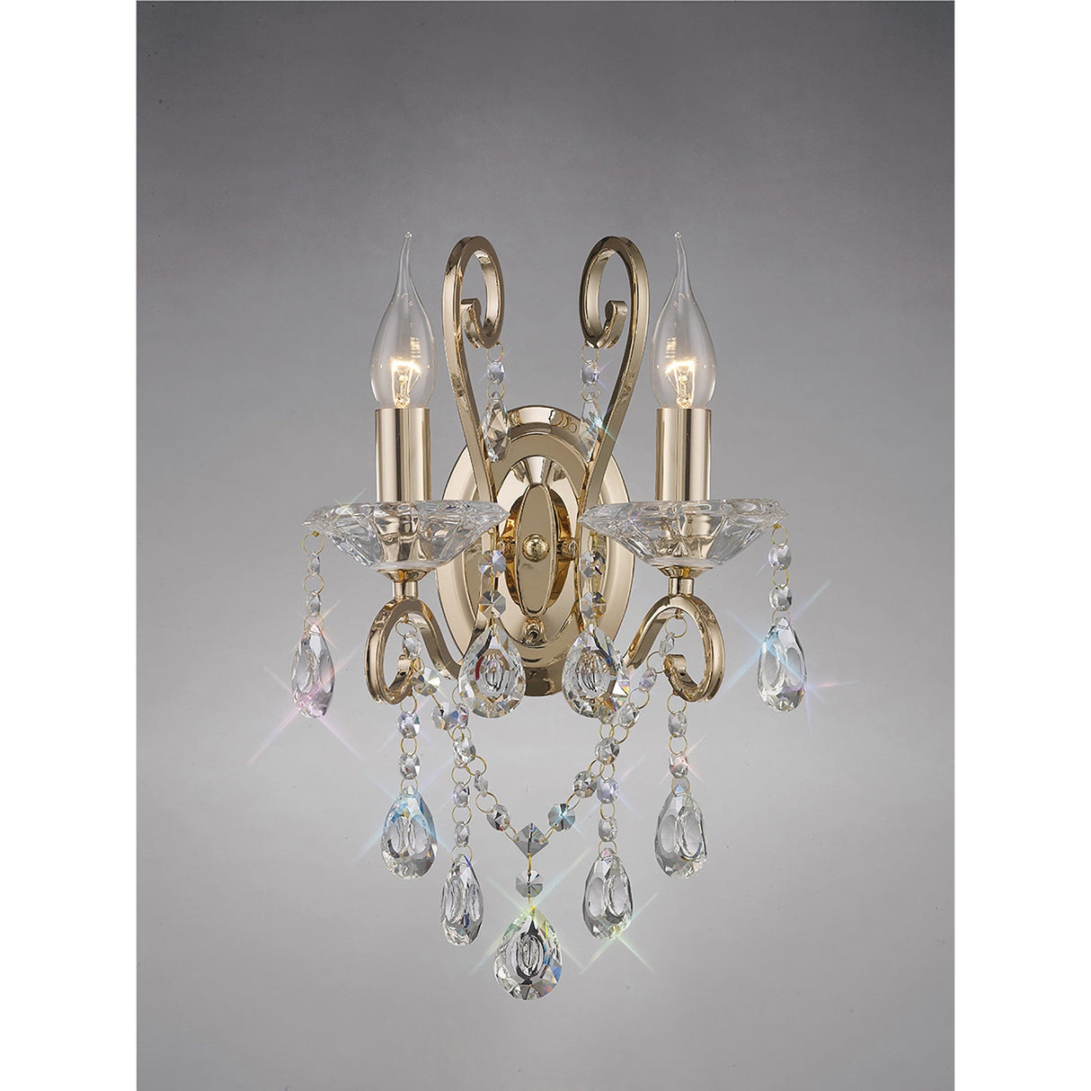 Vela 2 Light Crystal Wall Light - Gold