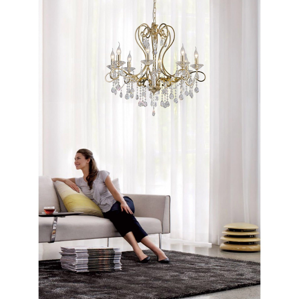 Vela 76cm 8 Light Crystal Chandelier - French Gold