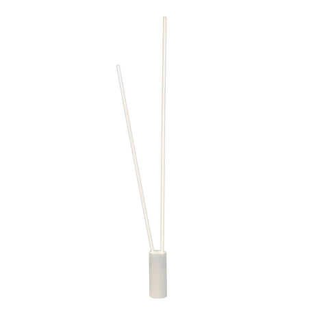 The Vertical Dimmable LED Floor Lamp 44W 3000K - White features two sleek, vertical rods of varying heights on a white cylindrical base, making it ideal for modern, minimalist interior lighting.