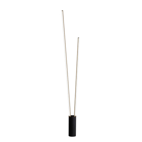 The Vertical Dimmable LED Floor Lamp 44W 3000K - Black features a sleek black cylindrical base and two slim angled rods, offering adjustable lighting and a contemporary touch to any room.