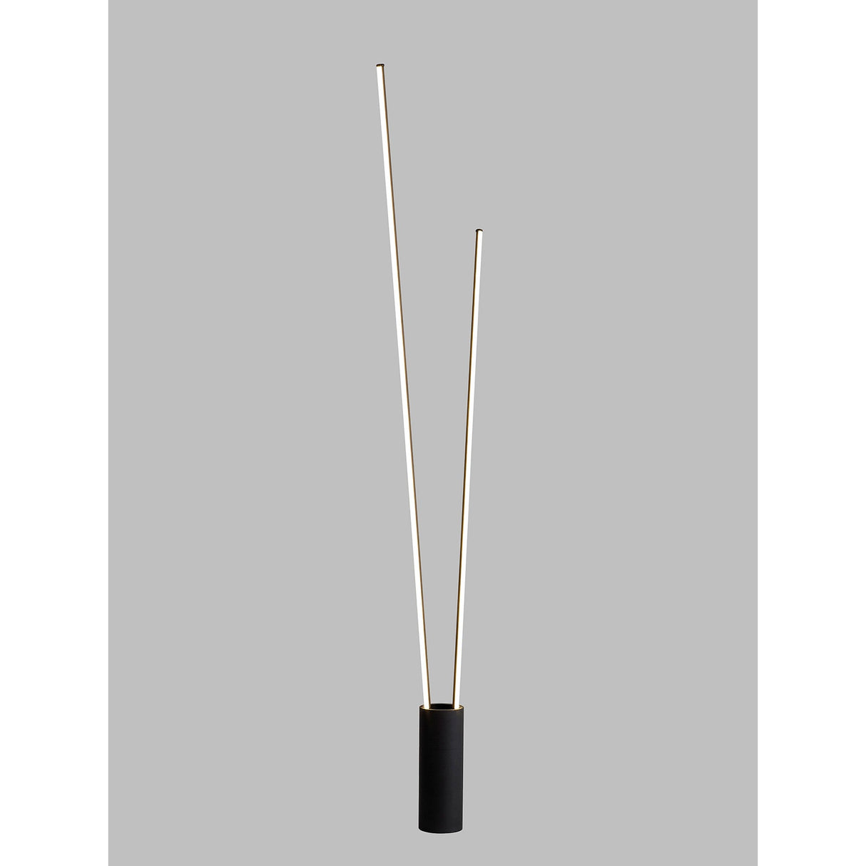 The Vertical Dimmable LED Floor Lamp 44W 3000K - Black features two sleek, vertical light rods of varying heights on a black cylindrical base, shown against a plain gray background.