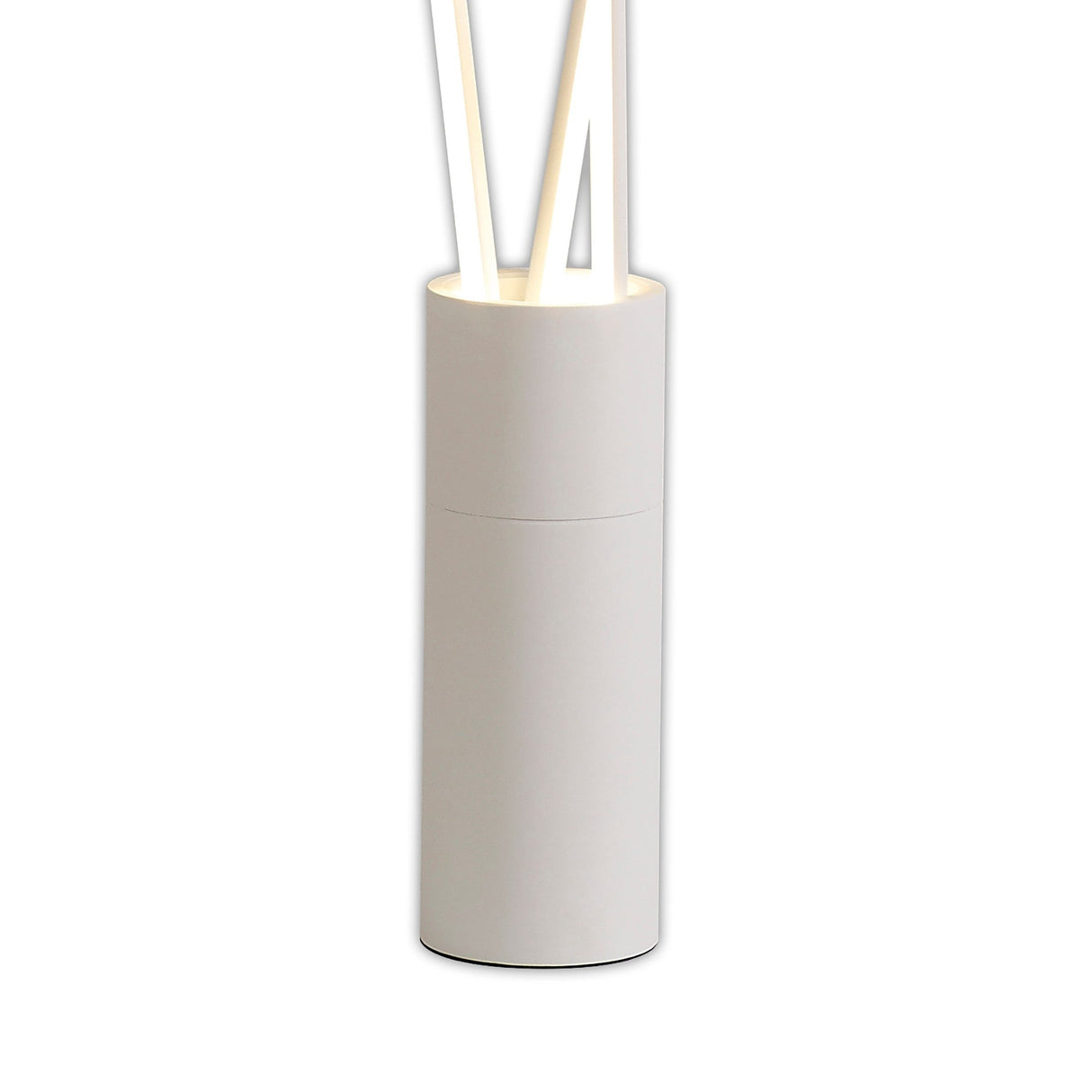 The Vertical Dimmable LED Floor Lamp 60W 3000K - White is a modern, minimalist lamp with a cylindrical white base and multiple angled light bars, perfect for contemporary spaces.
