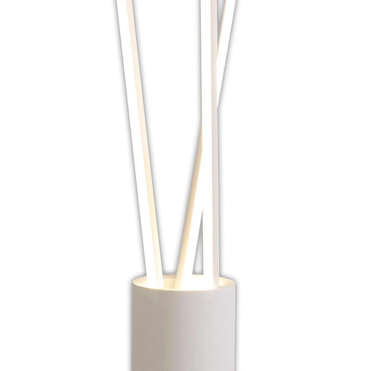 The Vertical Dimmable LED Floor Lamp 60W 3000K - White features three slim, vertical LED light bars on a cylindrical base, casting a soft white glow—ideal minimalist lighting for any modern space.