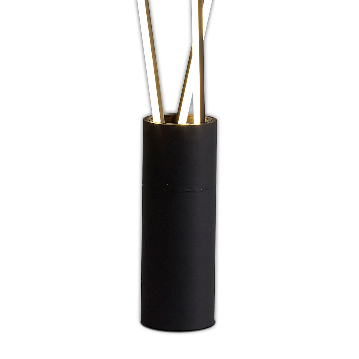 A matte black cylindrical diffuser with slender wooden reeds rises against a white backdrop—ideal for pairing with the Vertical Dimmable LED Floor Lamp 60W 3000K - Black to elevate your room’s ambiance.