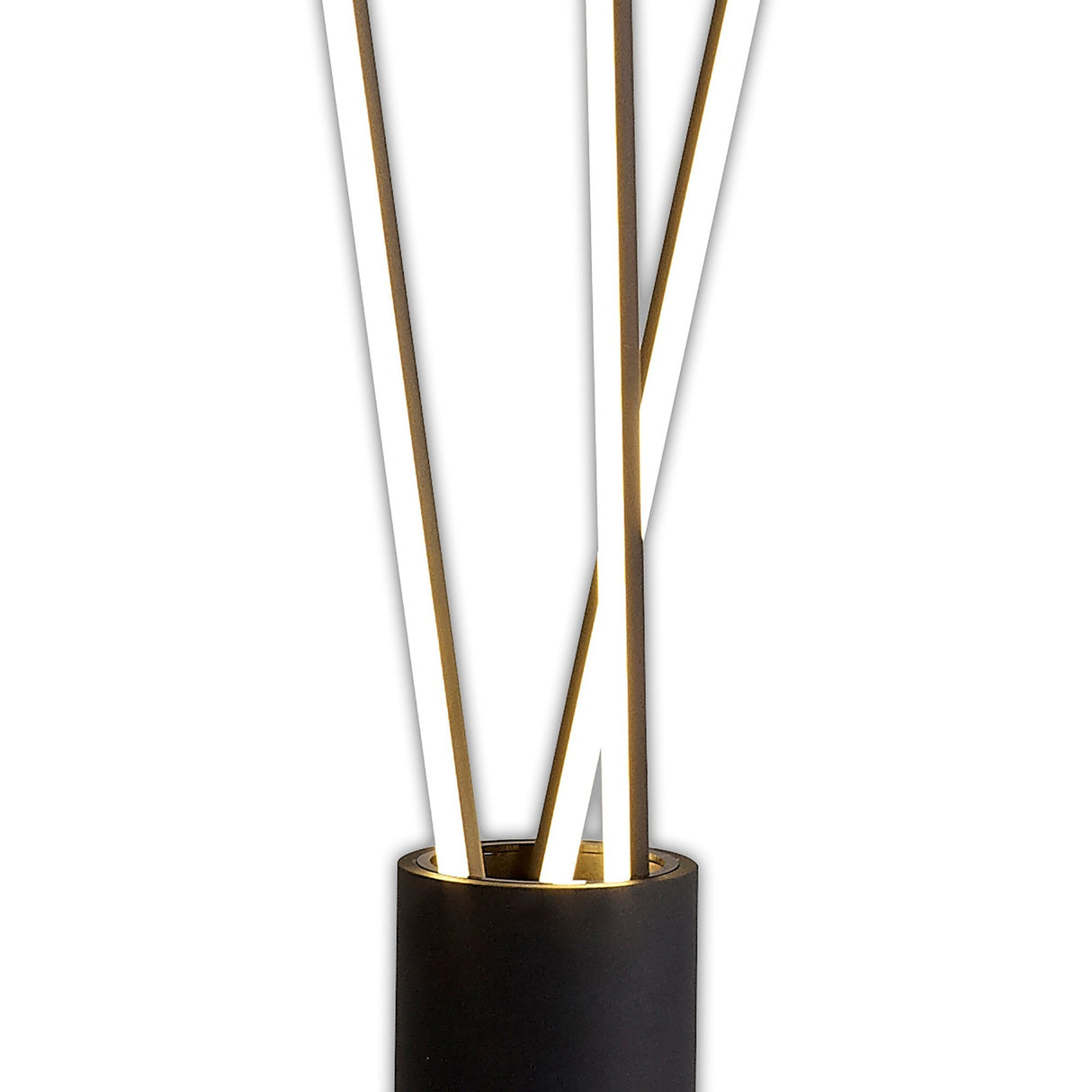The Vertical Dimmable LED Floor Lamp 60W 3000K - Black features a modern design with a sleek black cylindrical base and three angled light rods, offering warm, energy-efficient illumination for stylish ambient lighting.