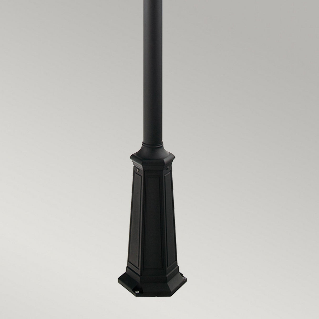 The Valencia Large 1 Light Signal Post in black is made from die-cast aluminum, featuring a square, decorative design with a vintage charm. It stands vertically against a simple, neutral background, providing classic outdoor lighting.