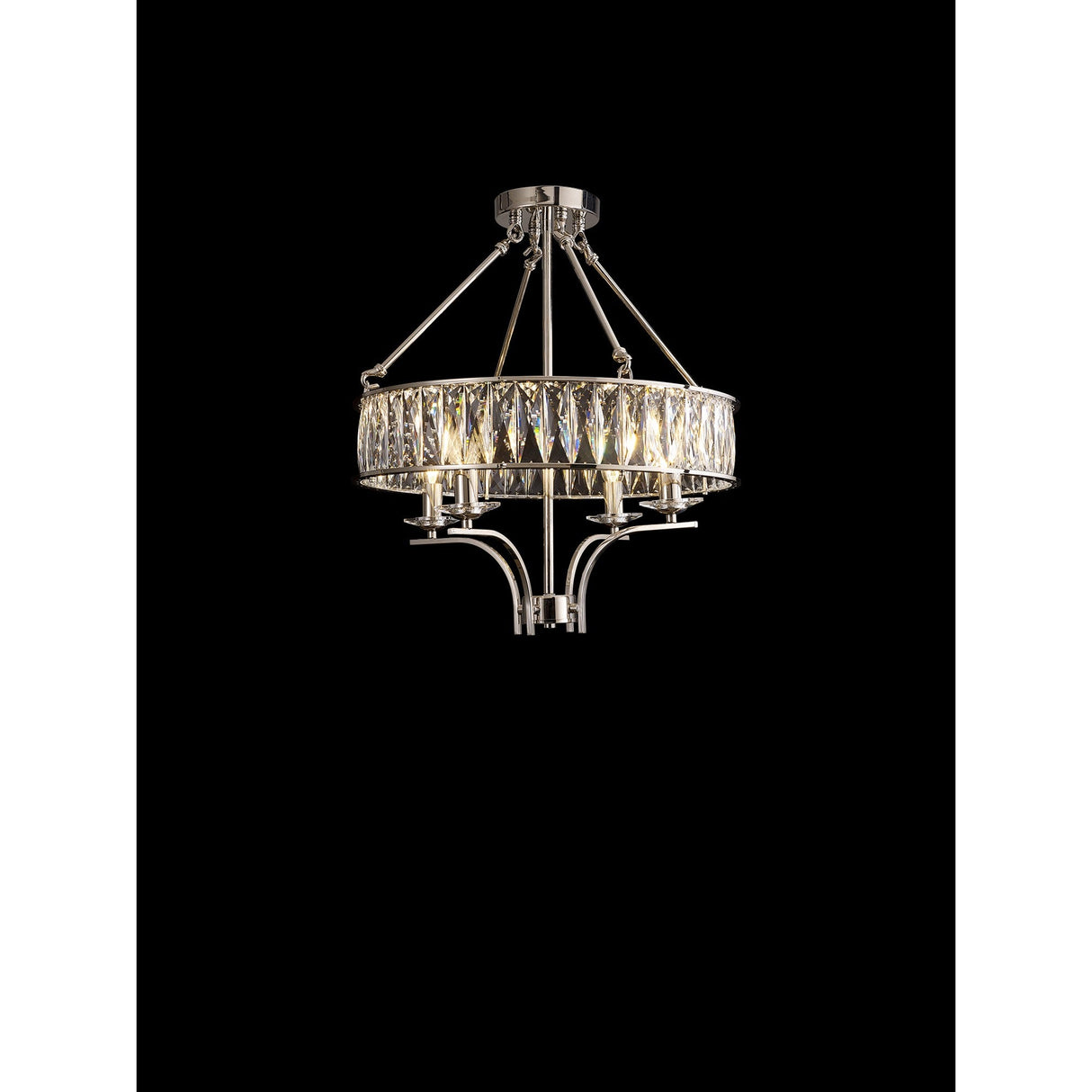 Vivienne 50cm 4 Light Crystal Chandelier/Semi Ceiling - Polished Nickel