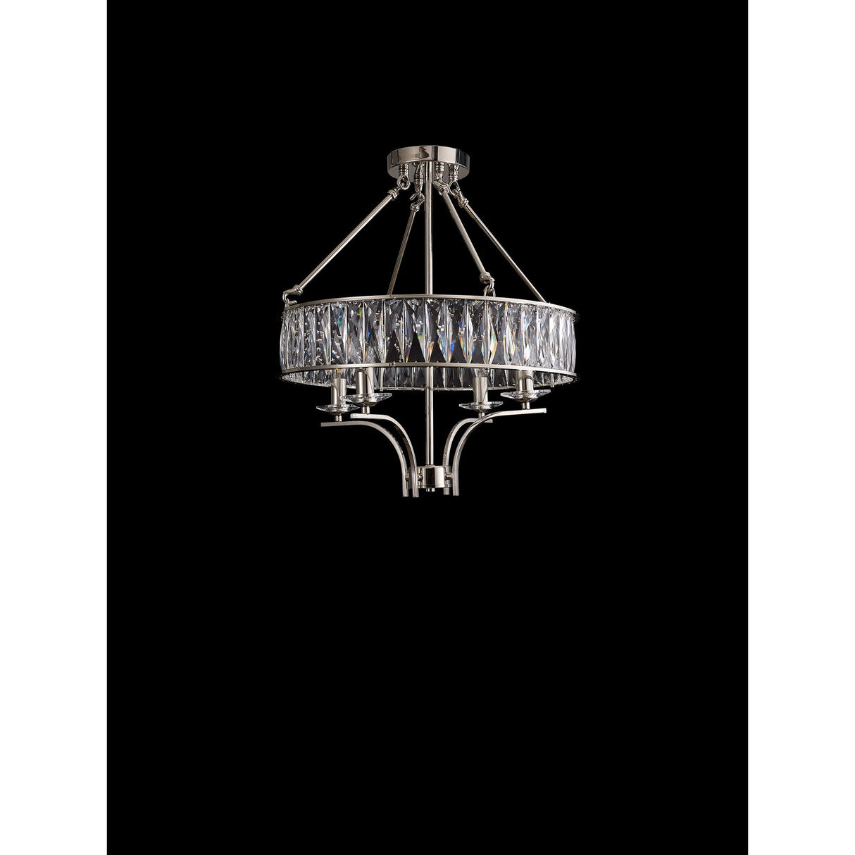 Vivienne 50cm 4 Light Crystal Chandelier/Semi Ceiling - Polished Nickel