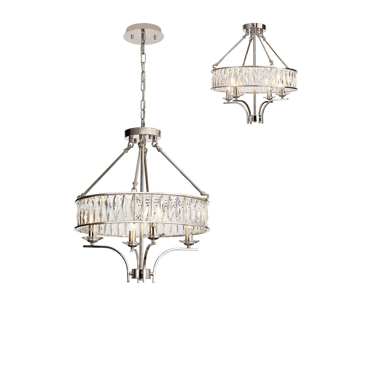 Vivienne 50cm 4 Light Crystal Chandelier/Semi Ceiling - Polished Nickel