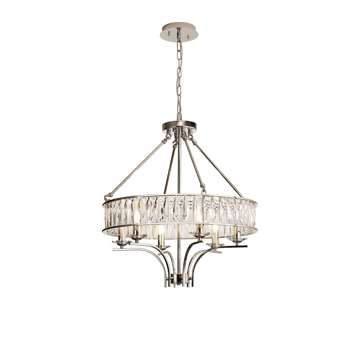 Vivienne 60cm 6 Light Crystal Chandelier/Semi Ceiling - Polished Nickel
