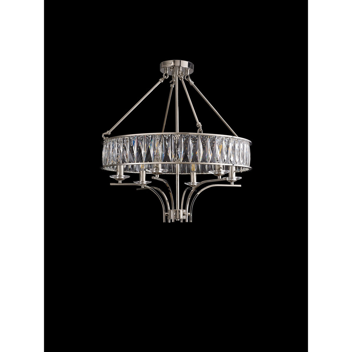 Vivienne 60cm 6 Light Crystal Chandelier/Semi Ceiling - Polished Nickel