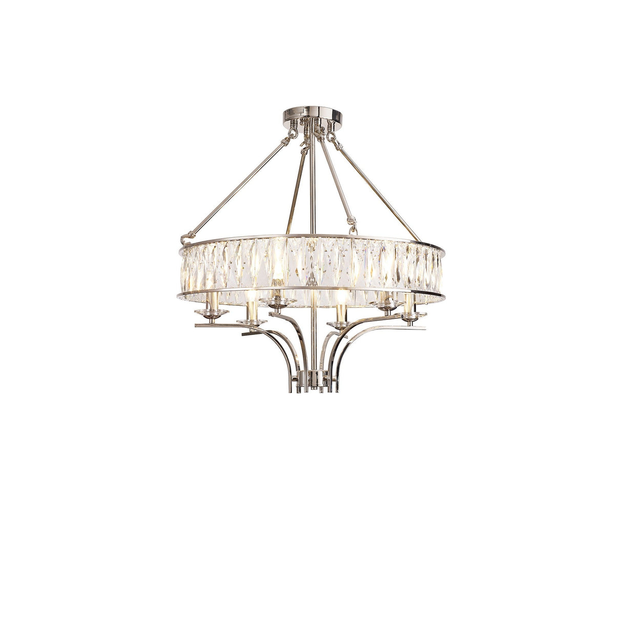 Vivienne 60cm 6 Light Crystal Chandelier/Semi Ceiling - Polished Nickel