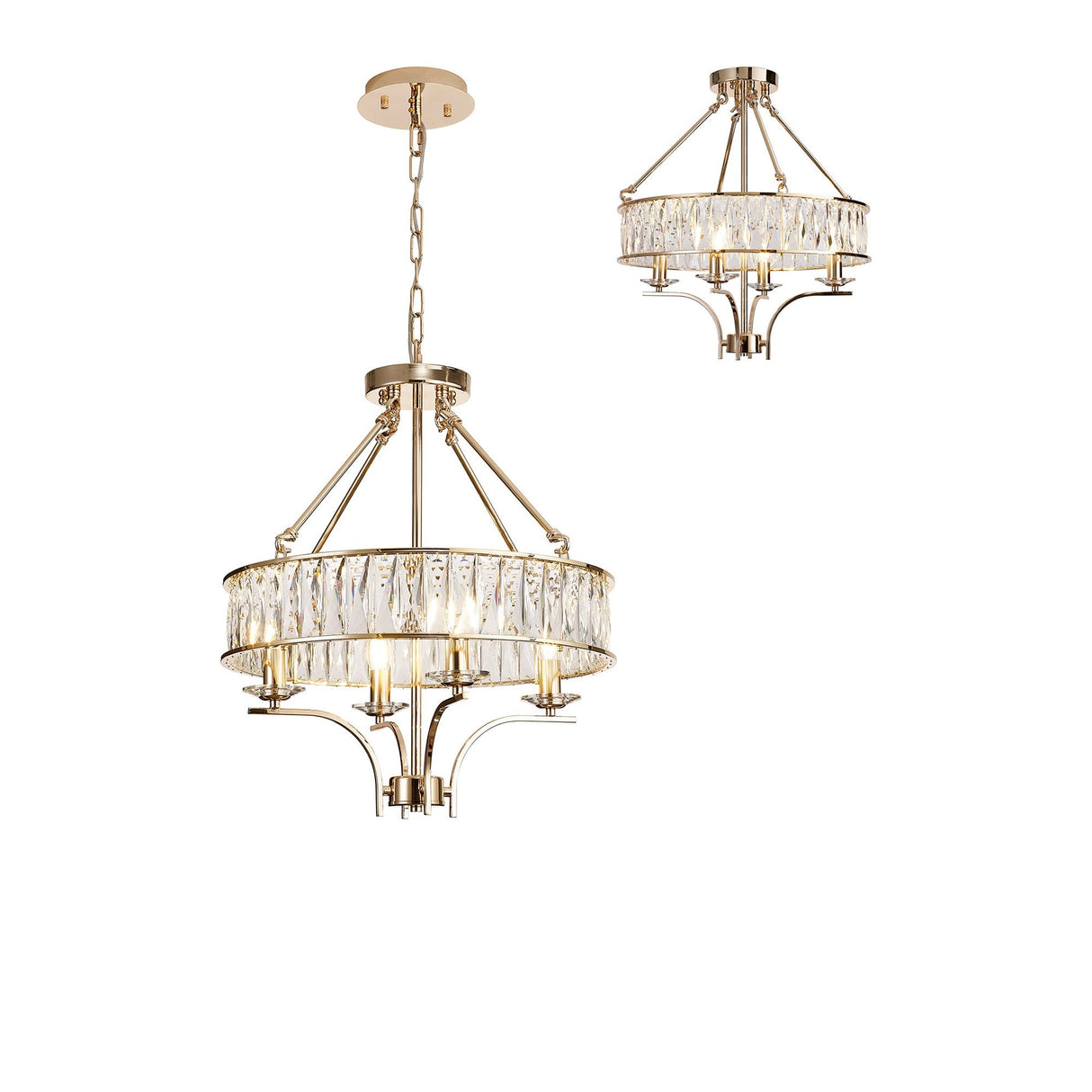 Vivienne 50cm 4 Light Crystal Chandelier/Semi Ceiling - French Gold