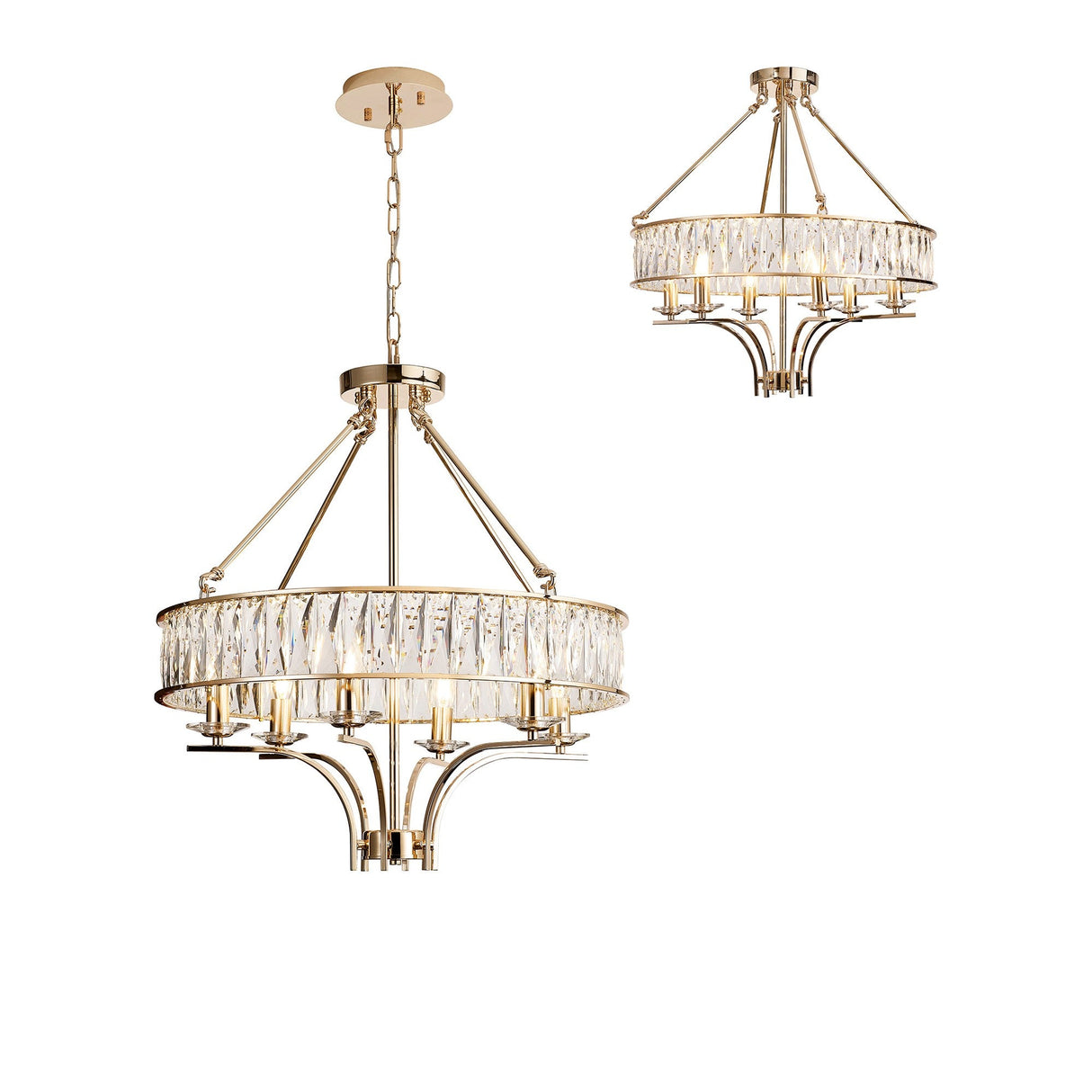 Vivienne 60cm 6 Light Crystal Chandelier/Semi Ceiling - French Gold