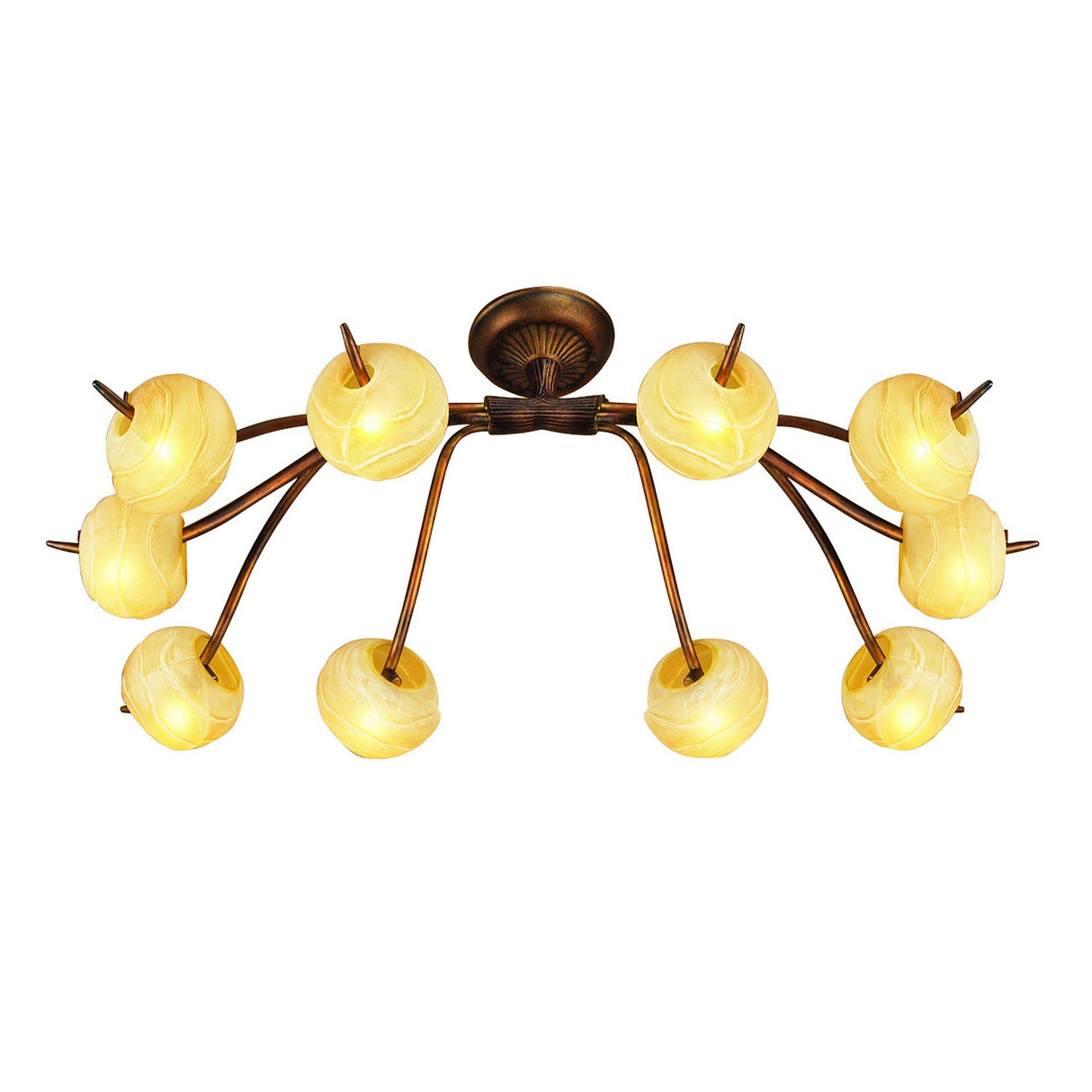 Wave 10 Light Semi-Flush Ceiling Light - Rustic Gold