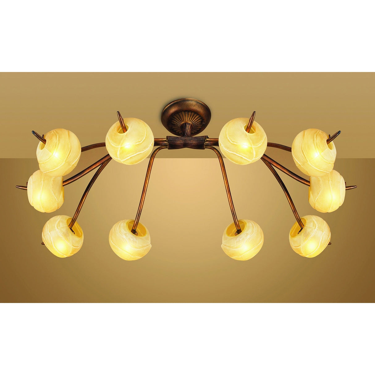 Wave 10 Light Semi-Flush Ceiling Light - Rustic Gold