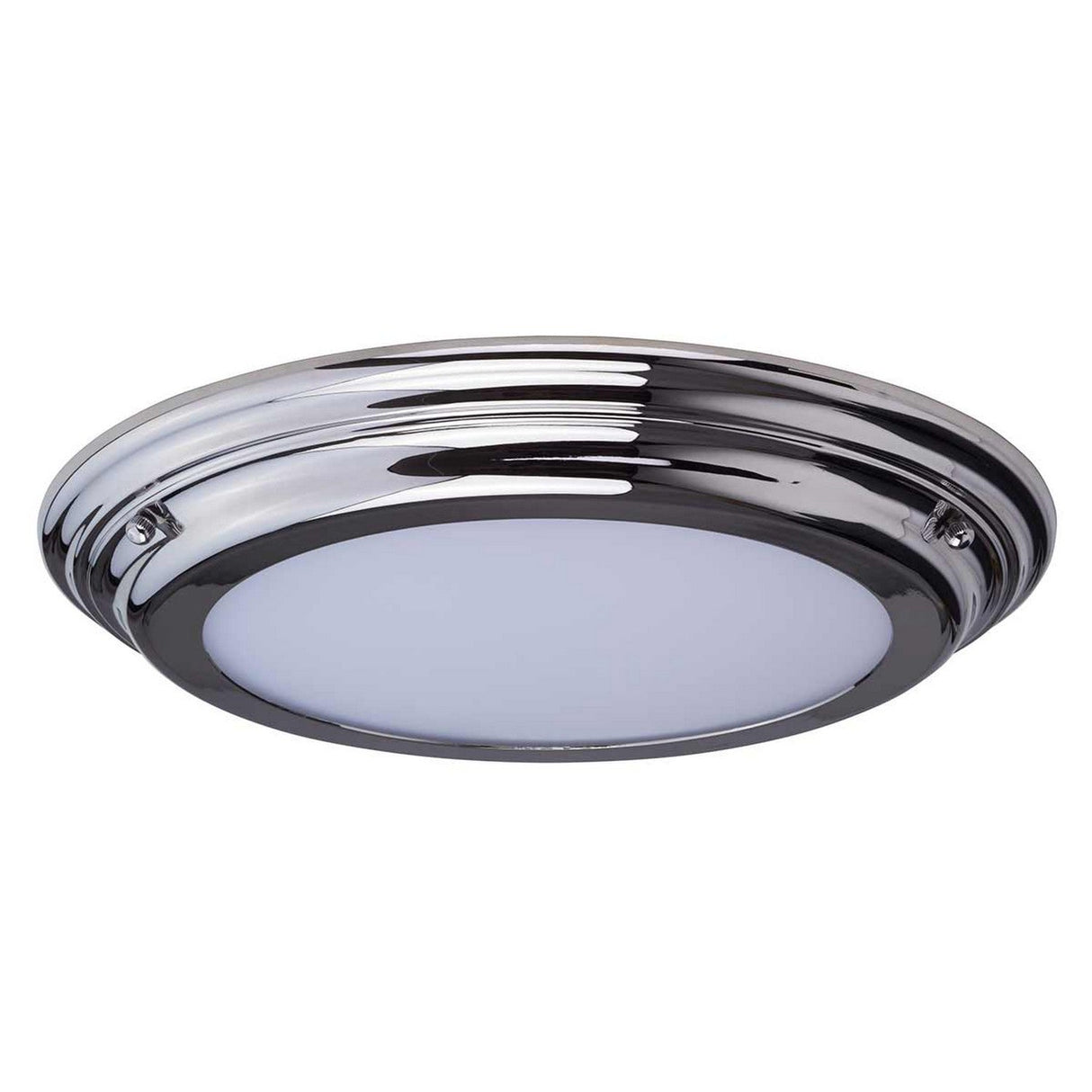 The Welland LED Light Flush - Polished Chrome is a round ceiling fixture that boasts a polished chrome frame and a frosted glass diffuser, making it an ideal fit for modern interiors. With its IP54 rating, this stylish piece ensures durability and resistance across various environments.