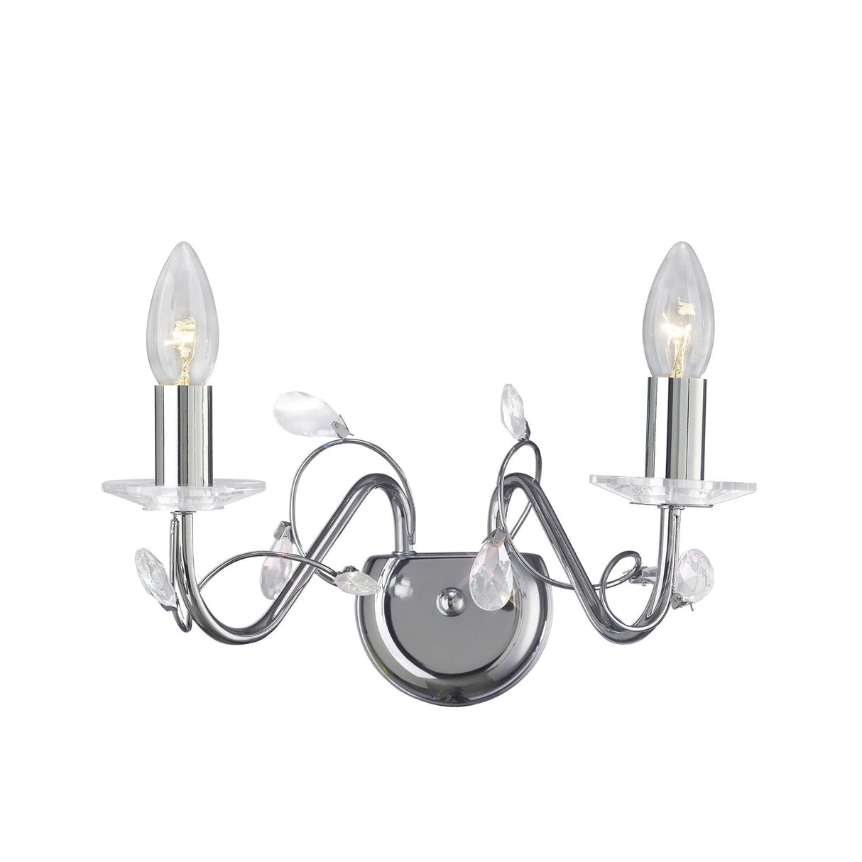 Willow 2 Light Crystal Wall Light - Chrome (Without Shade)