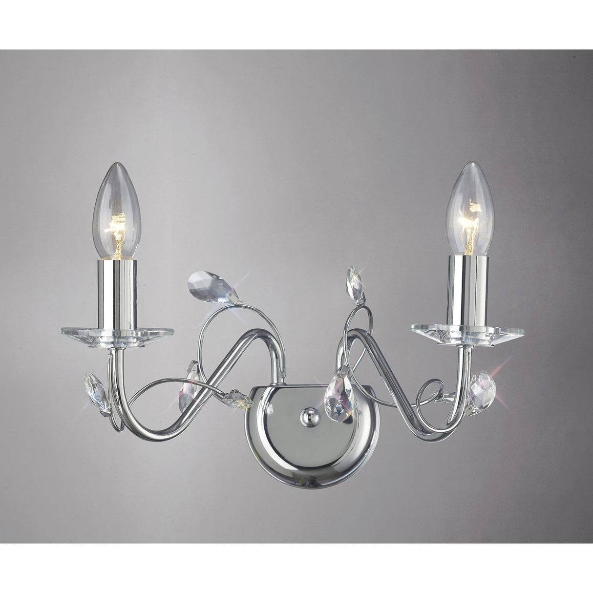 Willow 2 Light Crystal Wall Light - Chrome (Without Shade)