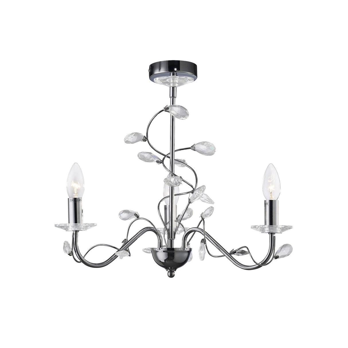 Willow 3 Light Crystal Chandelier - Polished Chrome (Without Shade)