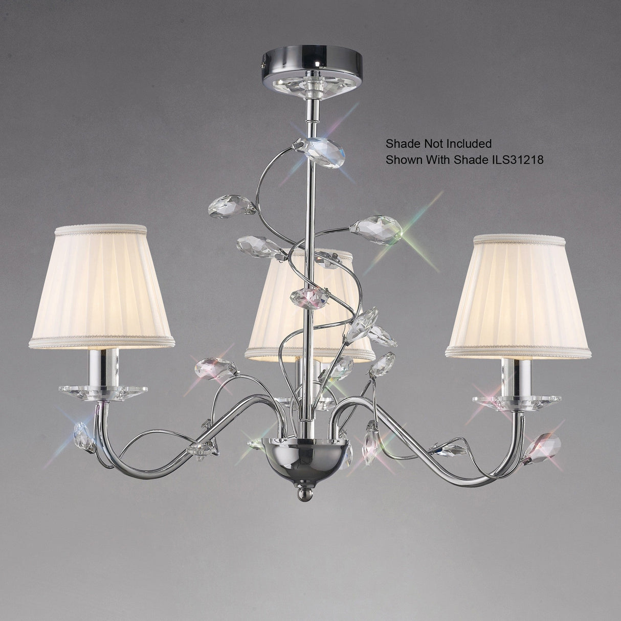 Willow 3 Light Crystal Chandelier - Polished Chrome (Without Shade)