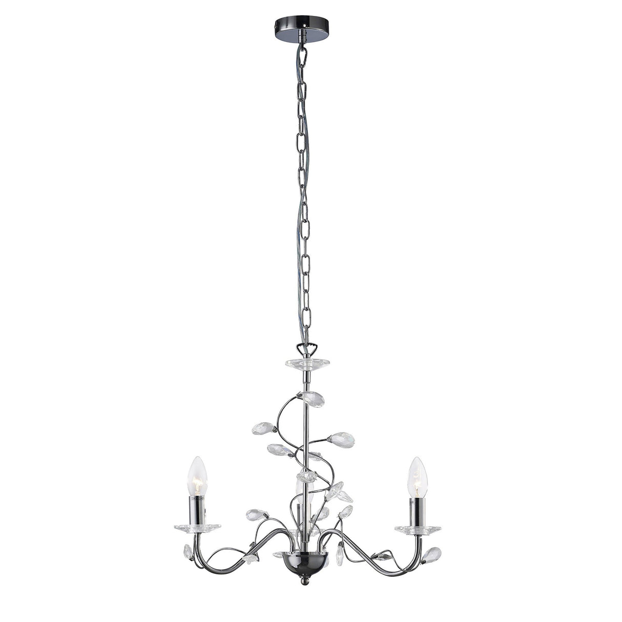 Willow 3 Light Crystal Chandelier - Polished Chrome (Without Shade)
