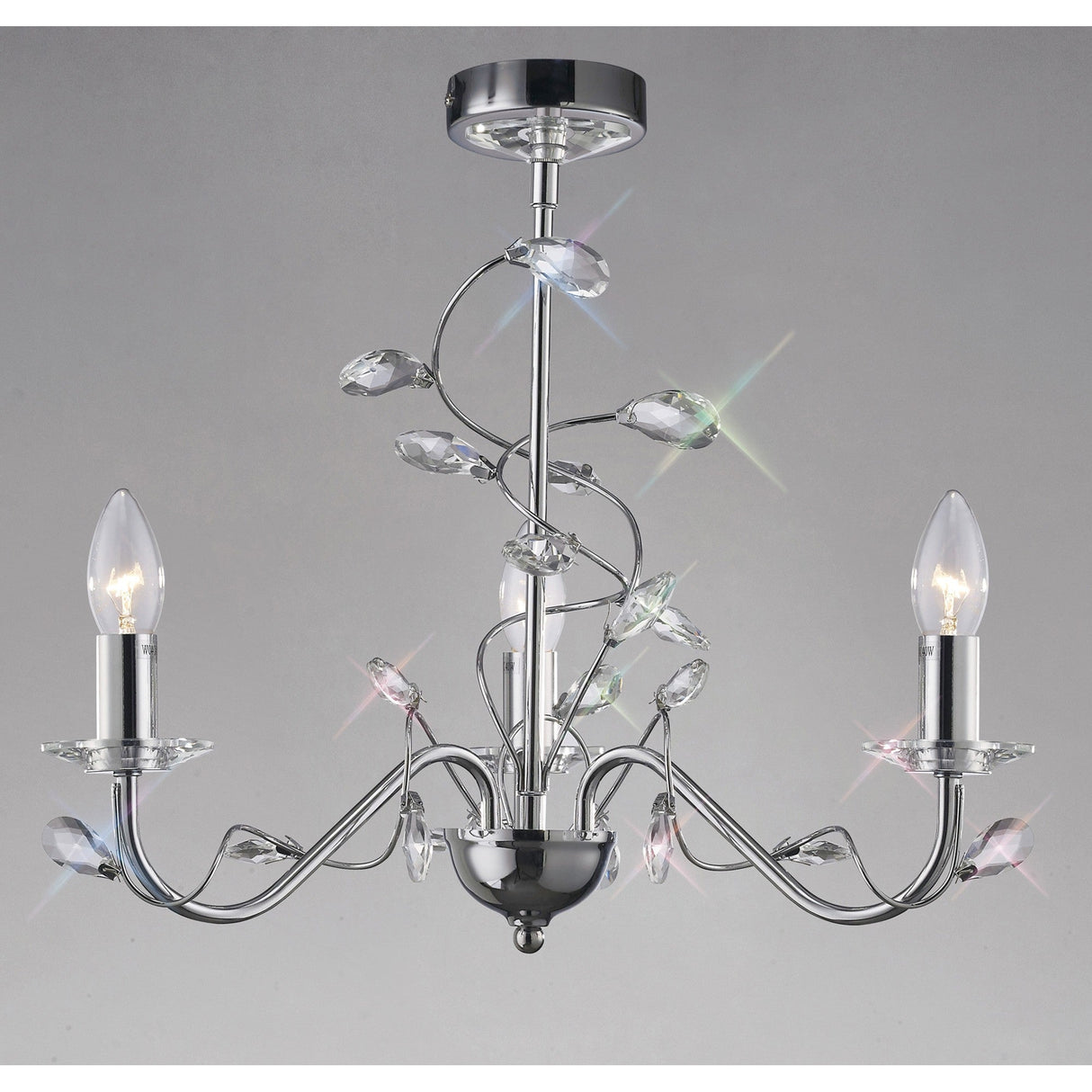 Willow 3 Light Crystal Chandelier - Polished Chrome (Without Shade)