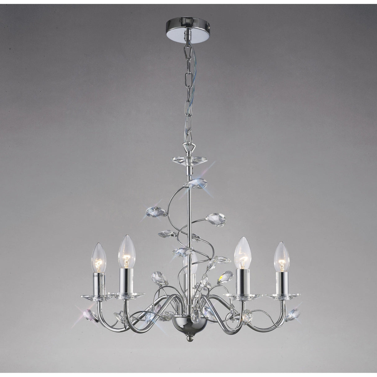 Willow 5 Light Crystal Chandelier - Polished Chrome (Without Shade)