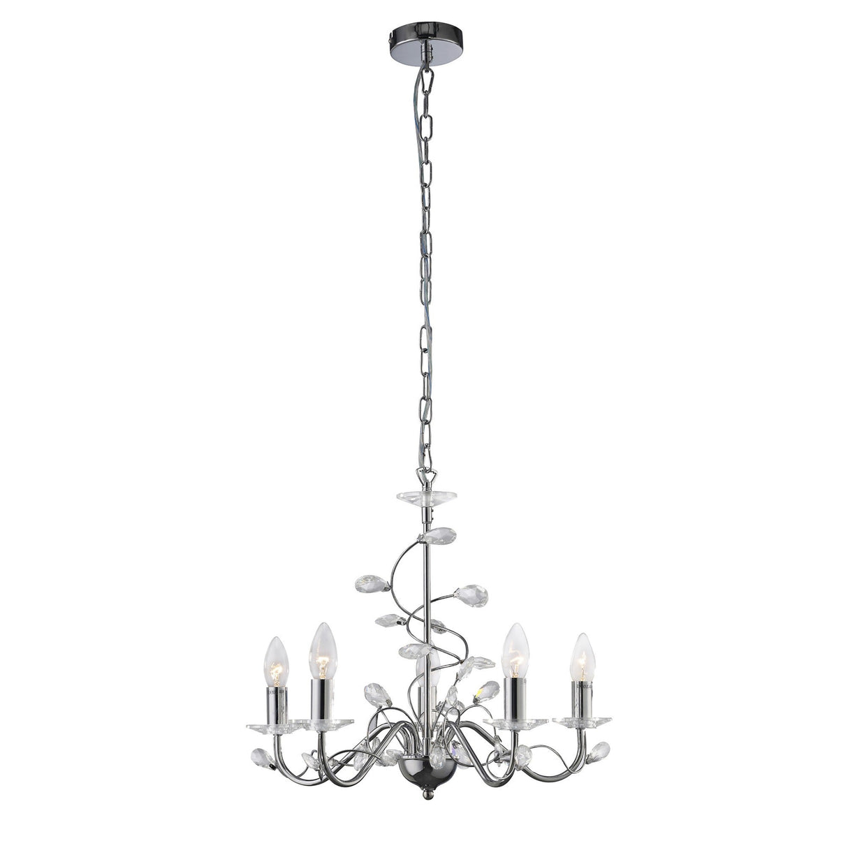 Willow 5 Light Crystal Chandelier - Polished Chrome (Without Shade)