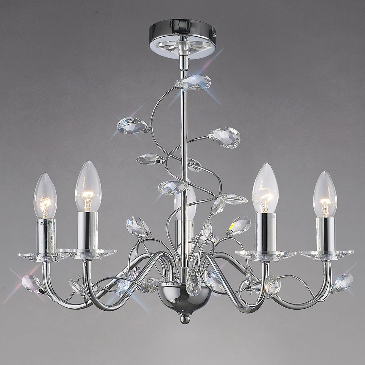 Willow 5 Light Crystal Chandelier - Polished Chrome (Without Shade)