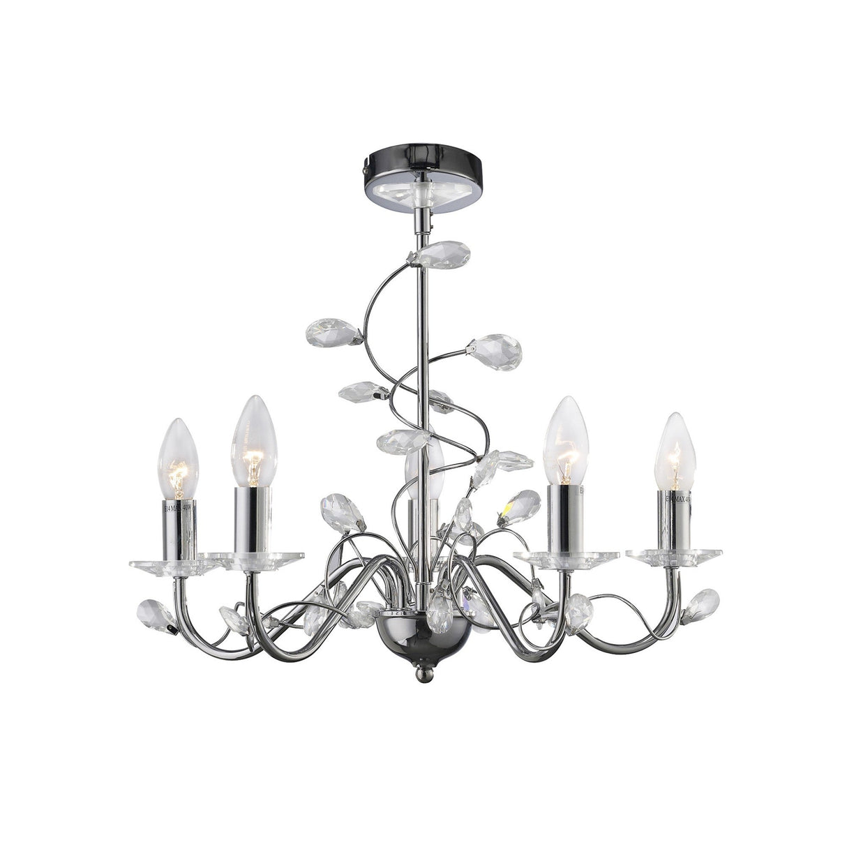 Willow 5 Light Crystal Chandelier - Polished Chrome (Without Shade)