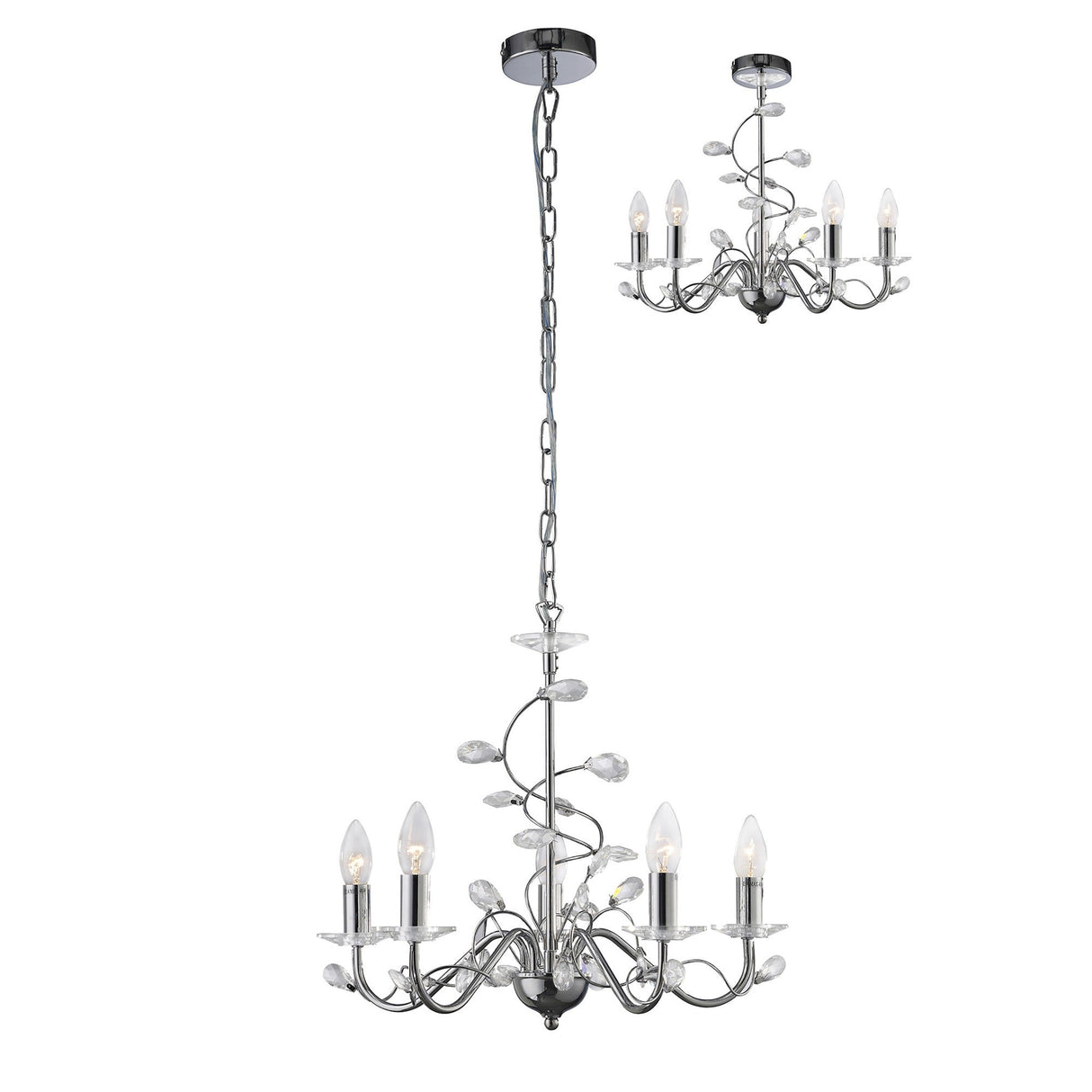 Willow 5 Light Crystal Chandelier - Polished Chrome (Without Shade)
