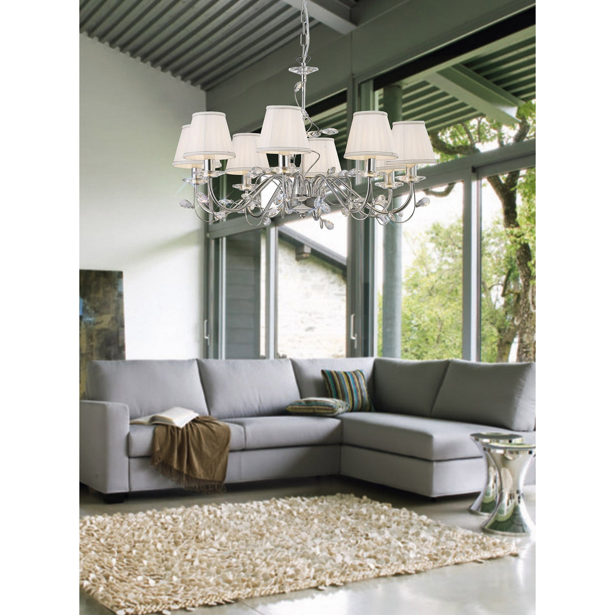 Willow 8 Light Crystal Chandelier - Polished Chrome (Without Shade)