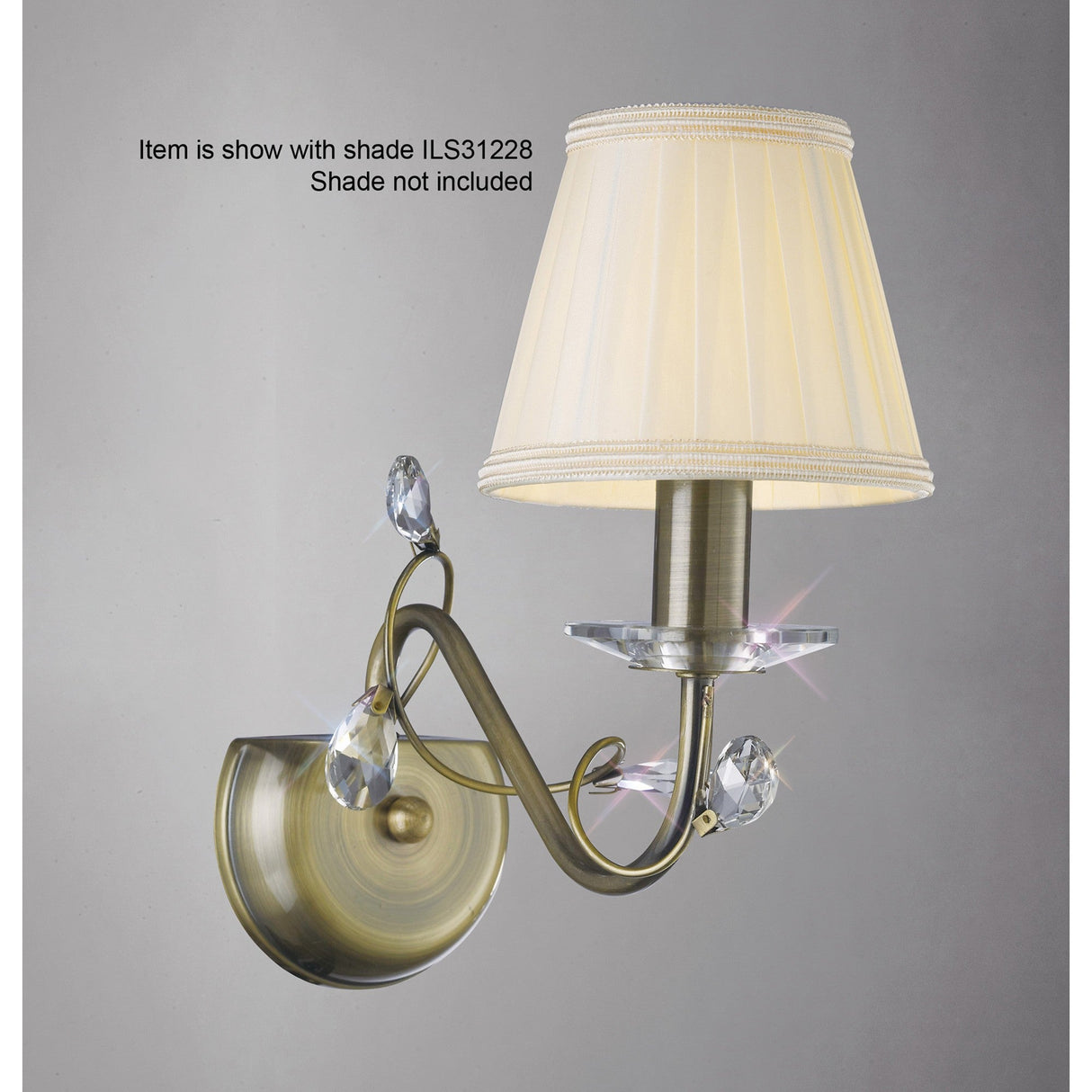 Willow 1 Light Crystal Wall Light - Brass (Without Shade)