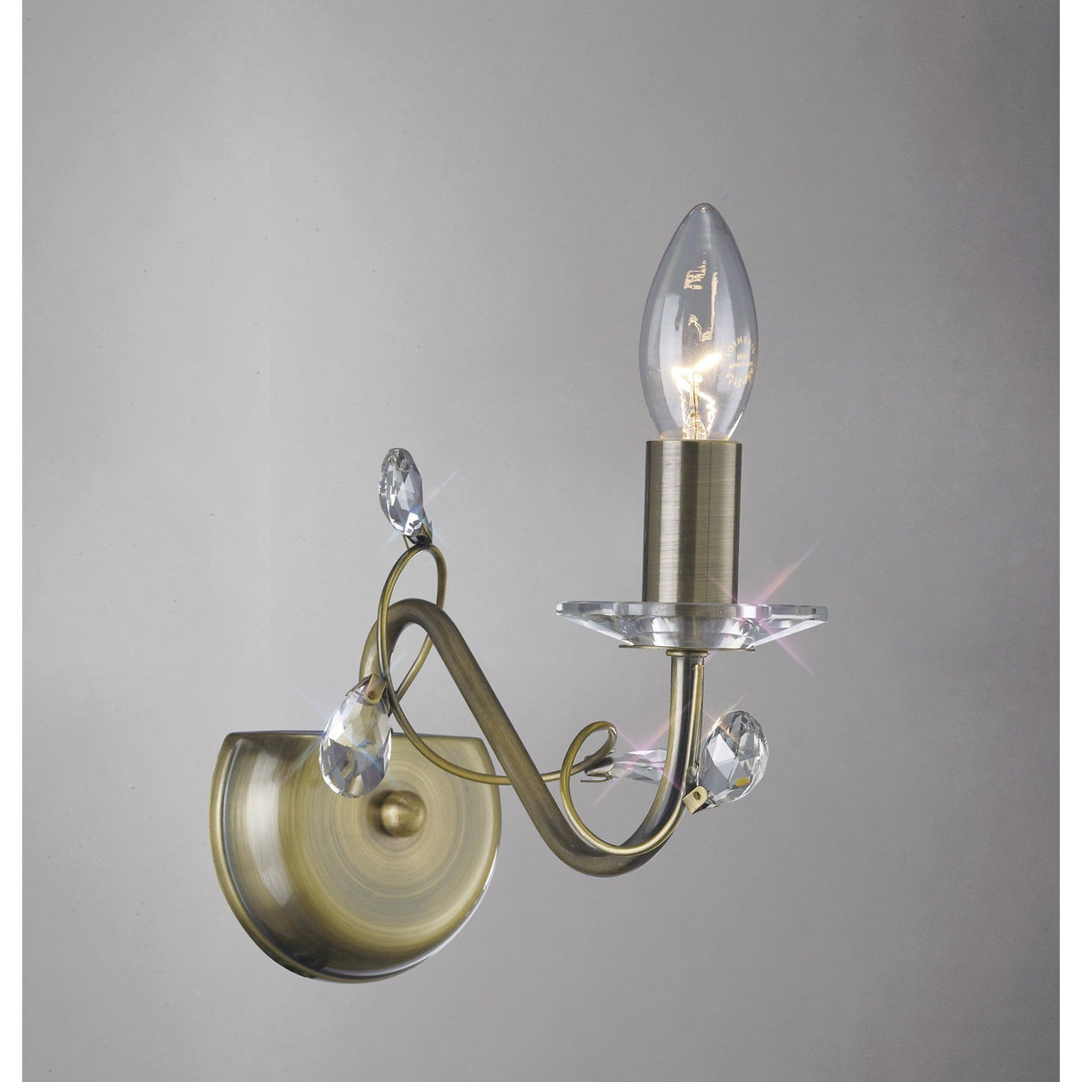 Willow 1 Light Crystal Wall Light - Brass (Without Shade)