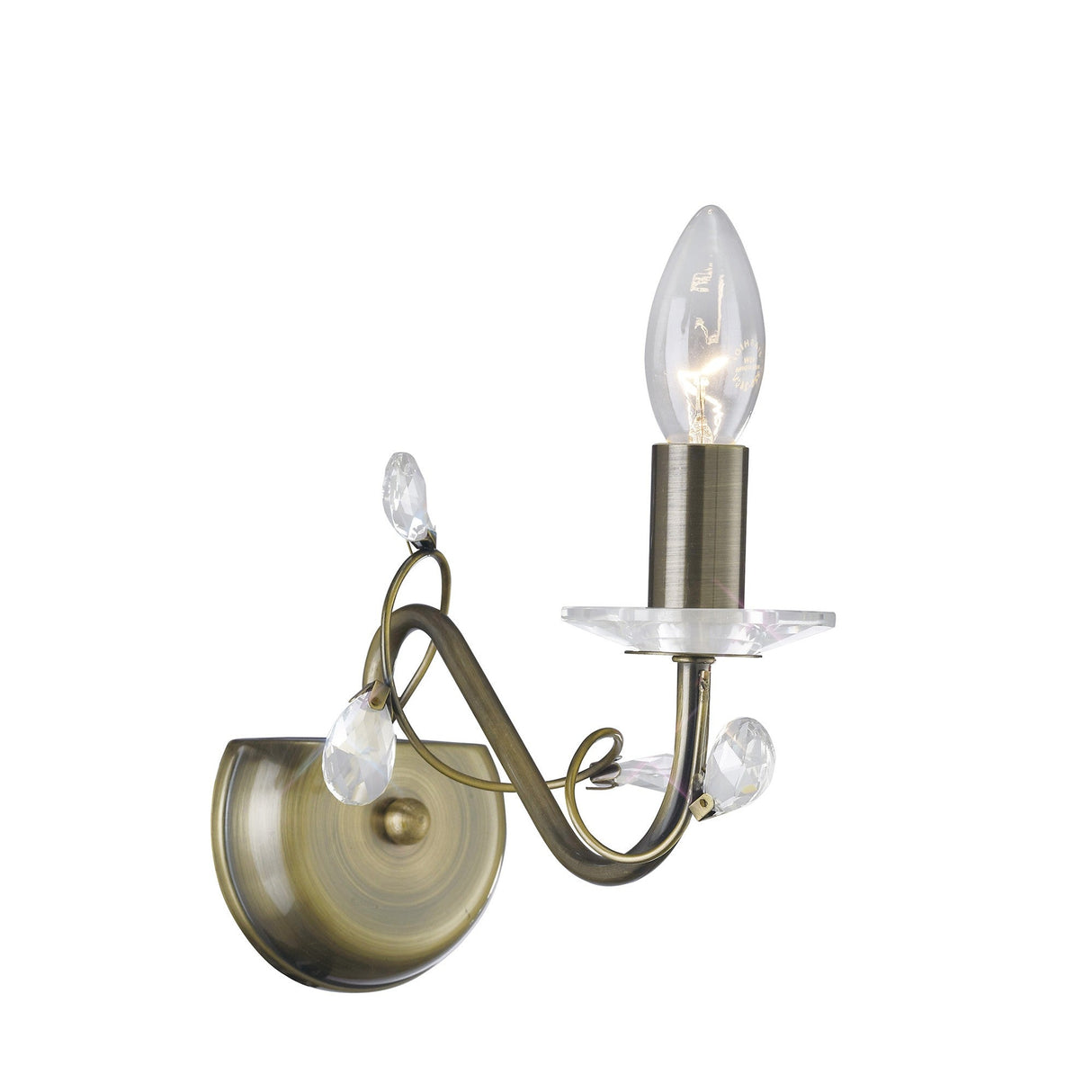 Willow 1 Light Crystal Wall Light - Brass (Without Shade)