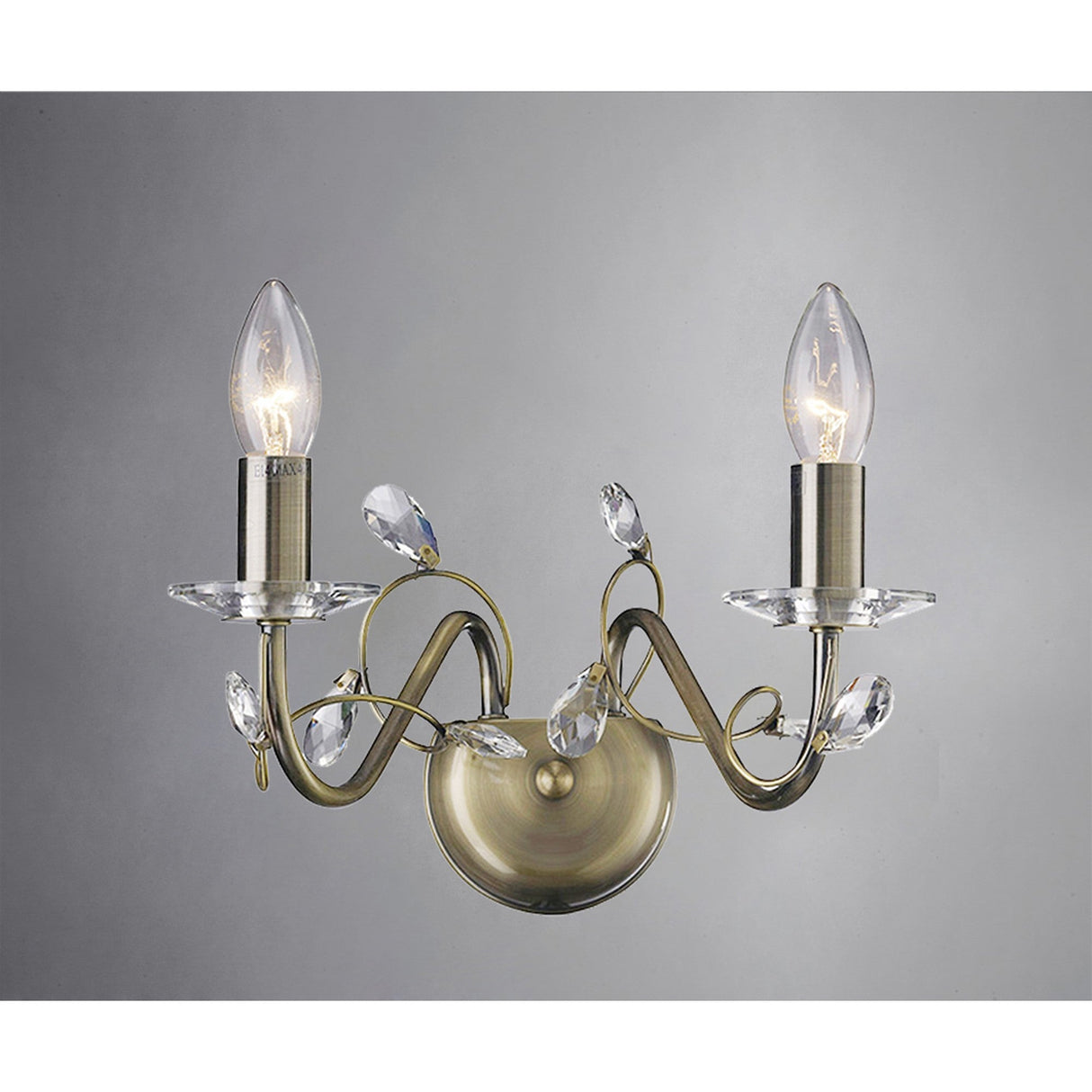 Willow 2 Light Crystal Wall Light - Brass (Without Shade)