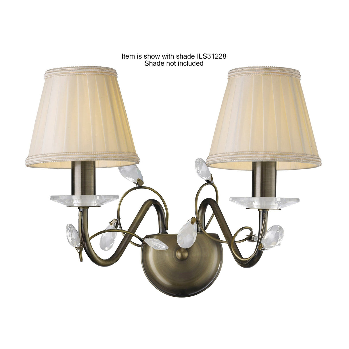 Willow 2 Light Crystal Wall Light - Brass (Without Shade)