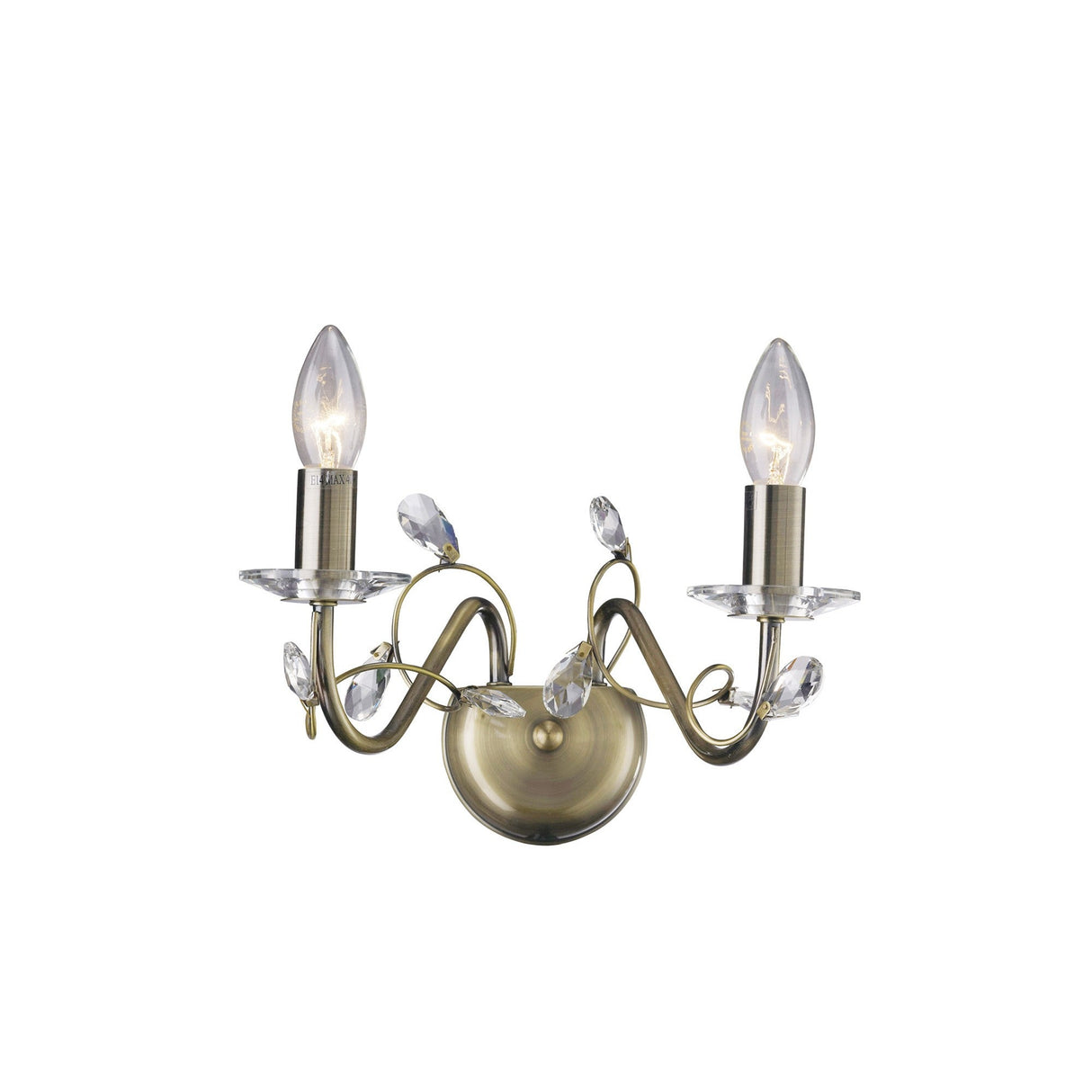 Willow 2 Light Crystal Wall Light - Brass (Without Shade)