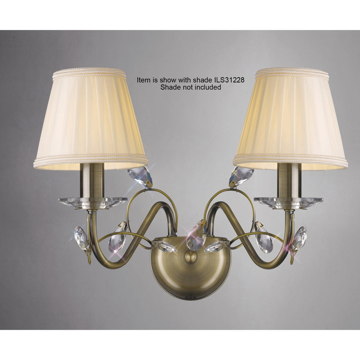 Willow 2 Light Crystal Wall Light - Brass (Without Shade)