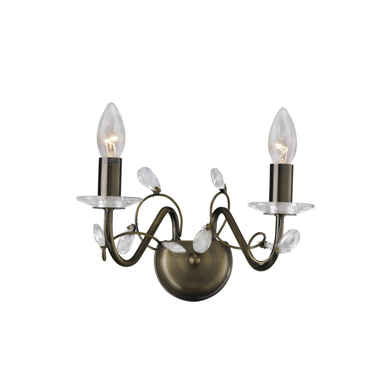 Willow 2 Light Crystal Wall Light - Brass (Without Shade)