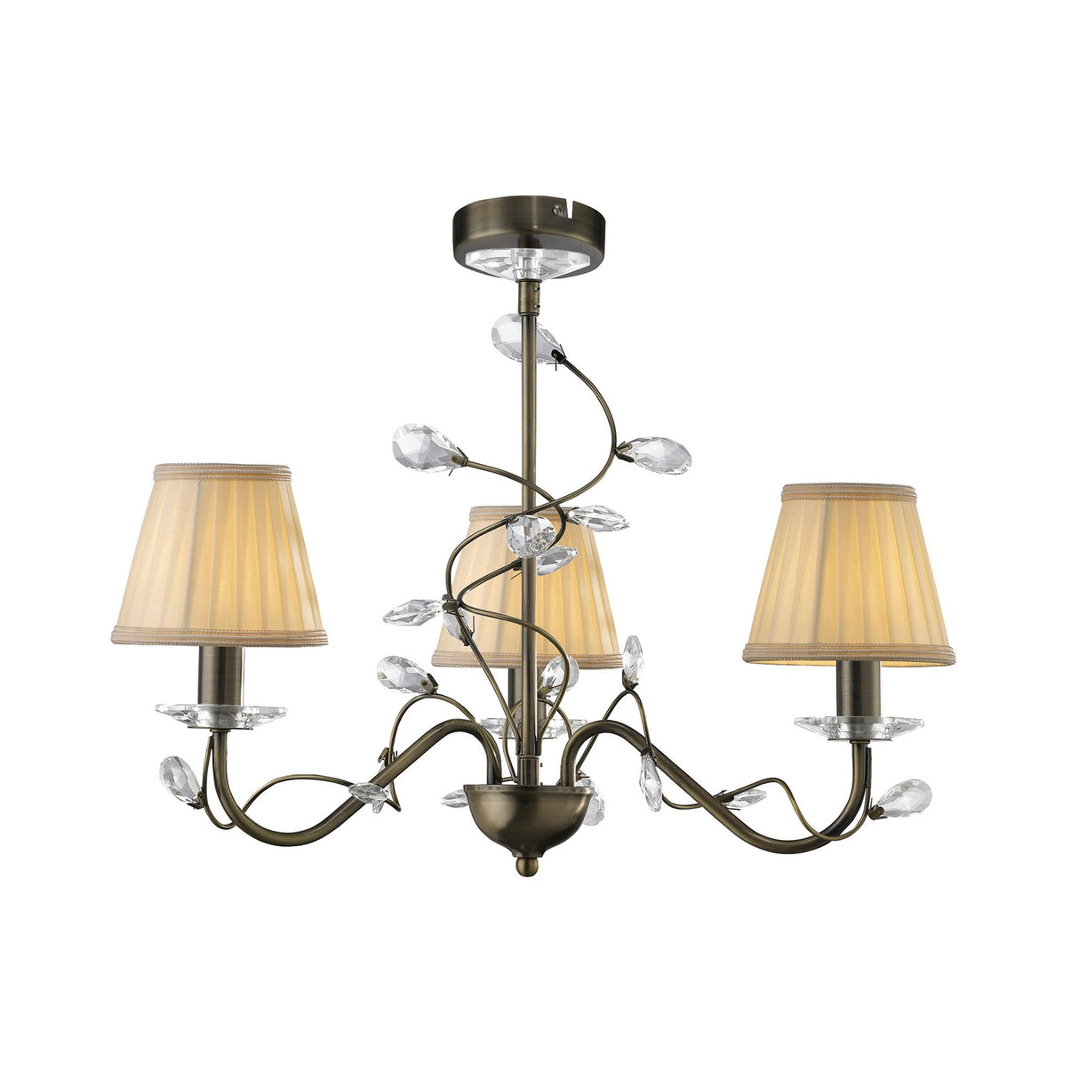 Willow 3 Light Crystal Chandelier - Antique Brass (Without Shade)