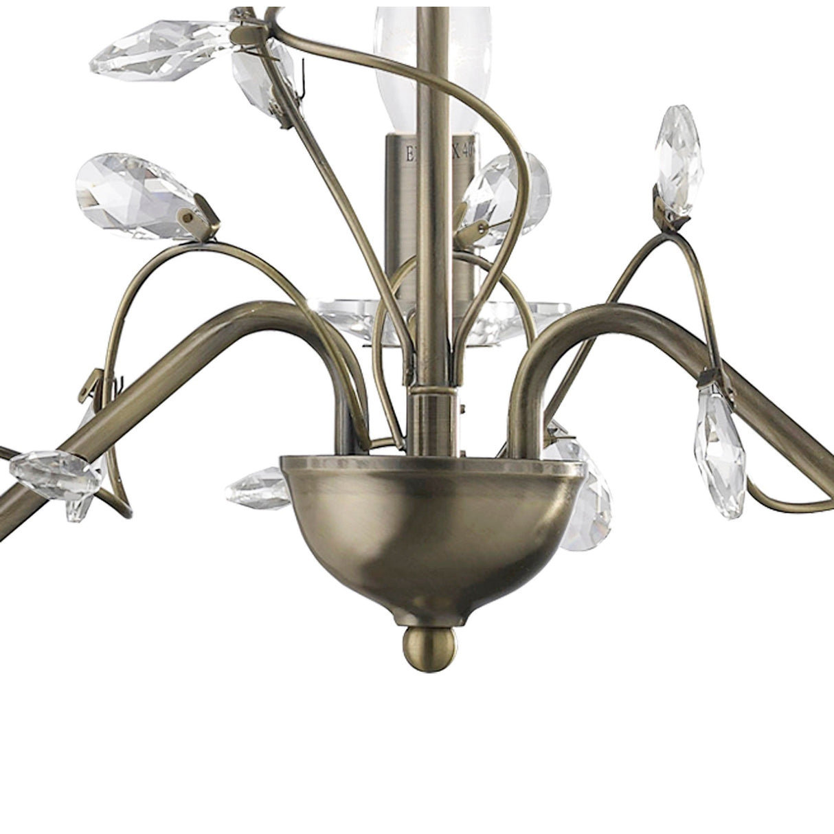 Willow 3 Light Crystal Chandelier - Antique Brass (Without Shade)