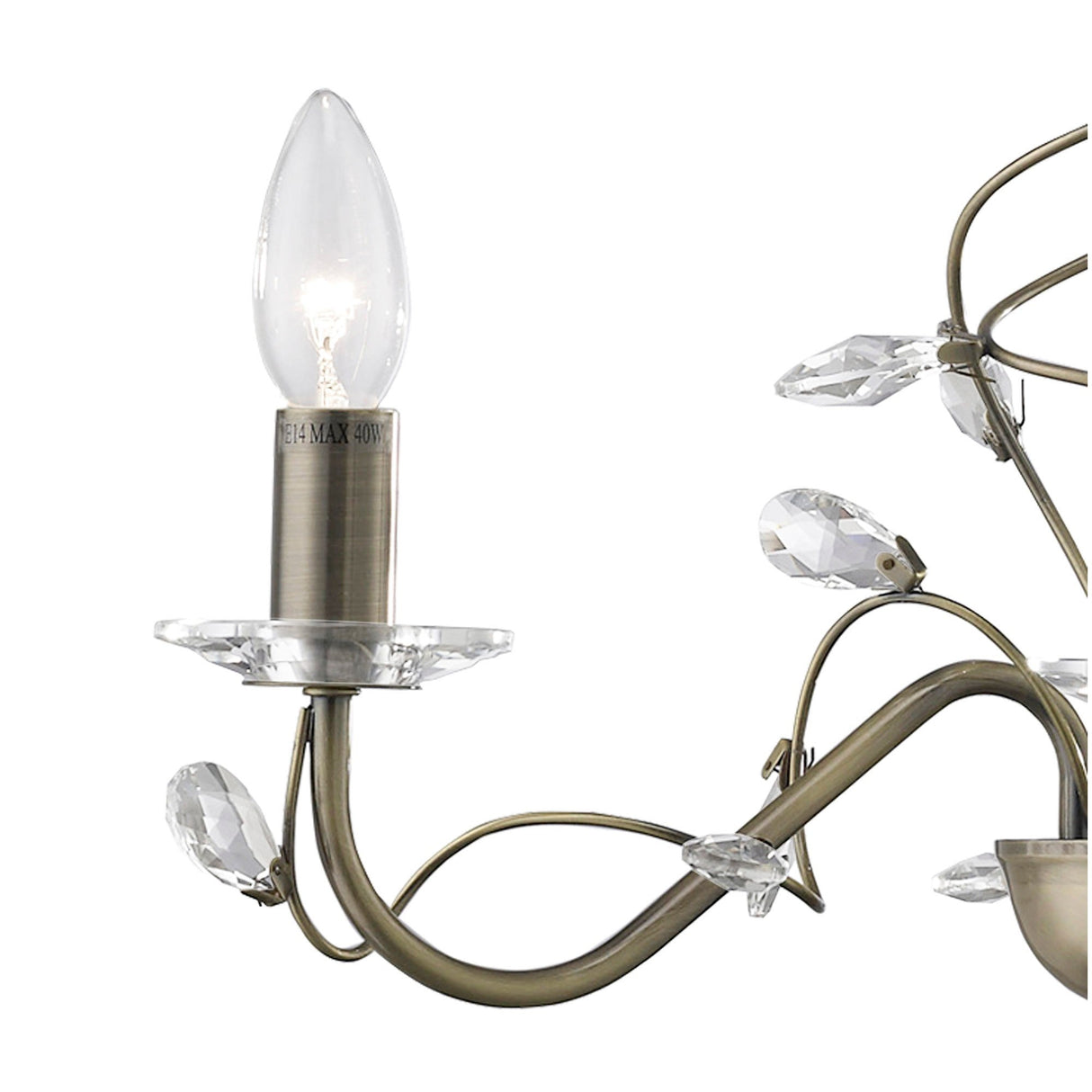 Willow 3 Light Crystal Chandelier - Antique Brass (Without Shade)