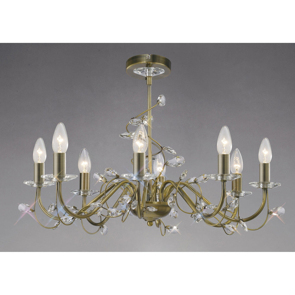 Willow 8 Light Crystal Chandelier - Antique Brass (Without Shade)