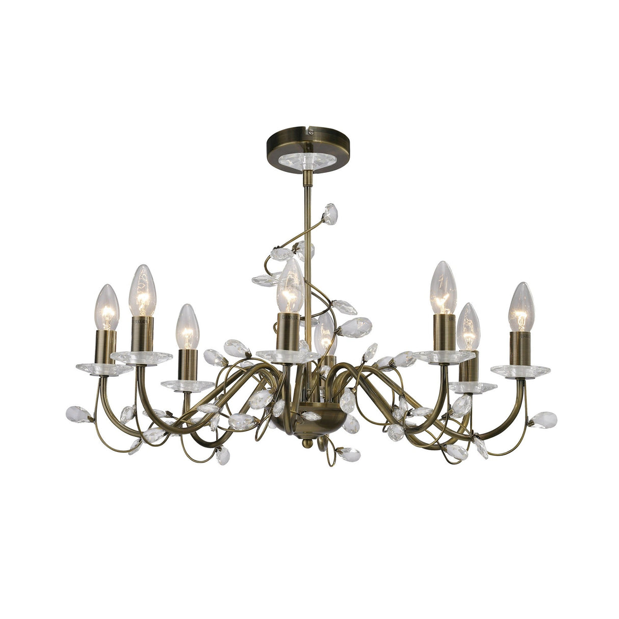 Willow 8 Light Crystal Chandelier - Antique Brass (Without Shade)